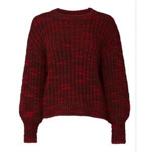 Parker Wool Blend Caims Crewneck Sweater Womens XL Red Ballon Sleeves Preppy
